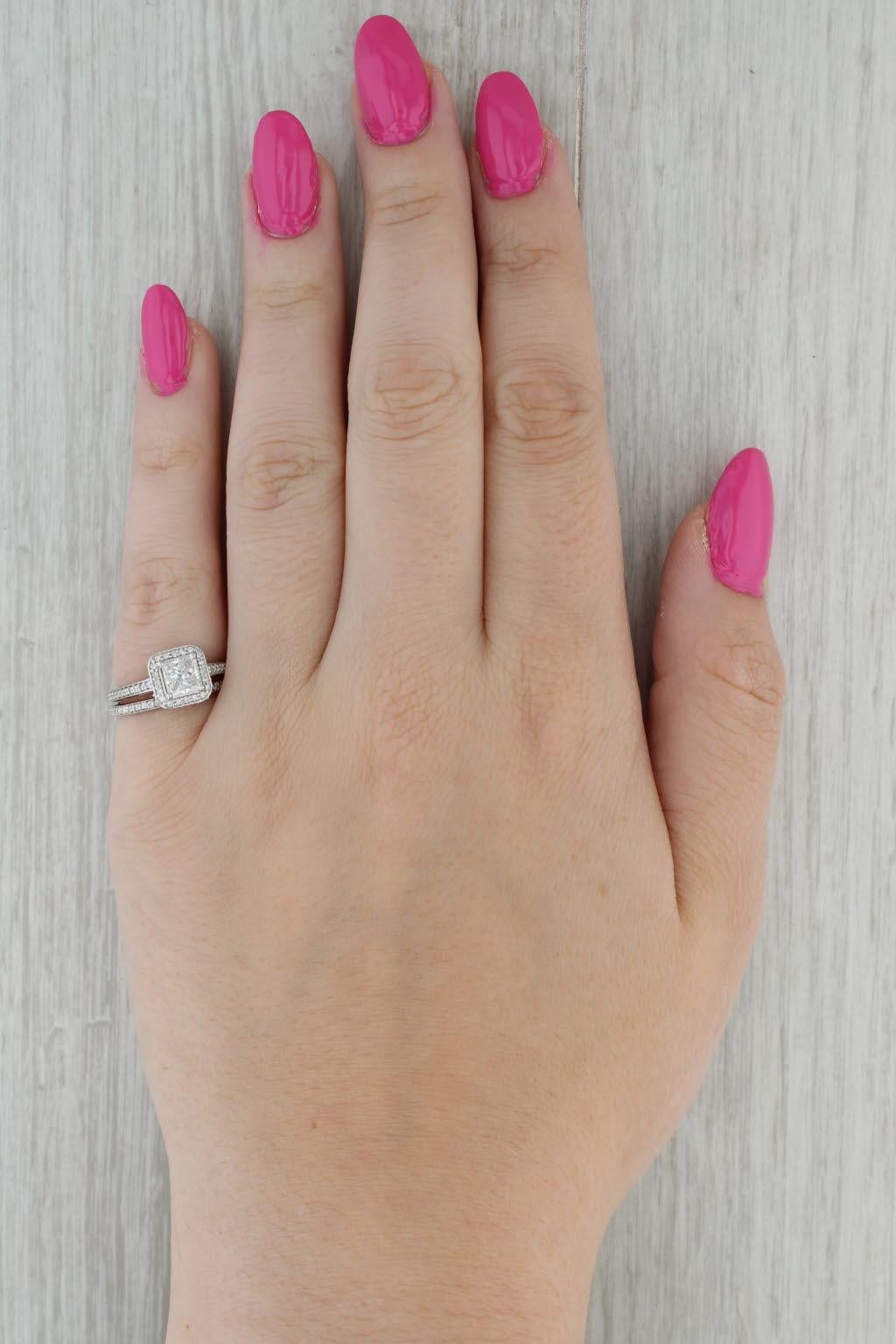 1.45ctw Princess Diamond Halo Engagement Ring Wedding Band Bridal Set 14k Gold For Sale 5