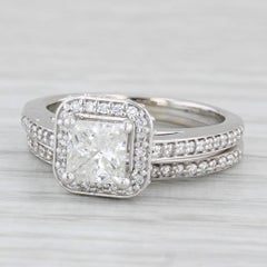 1.45ctw Princess Diamond Halo Engagement Ring Wedding Band Bridal Set 14k Gold
