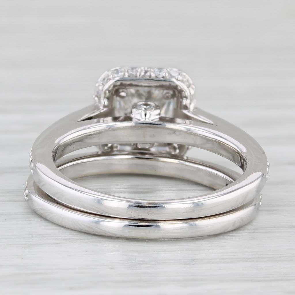 Princess Cut 1.45ctw Princess Diamond Halo Engagement Ring Wedding Band Bridal Set 14k Gold For Sale