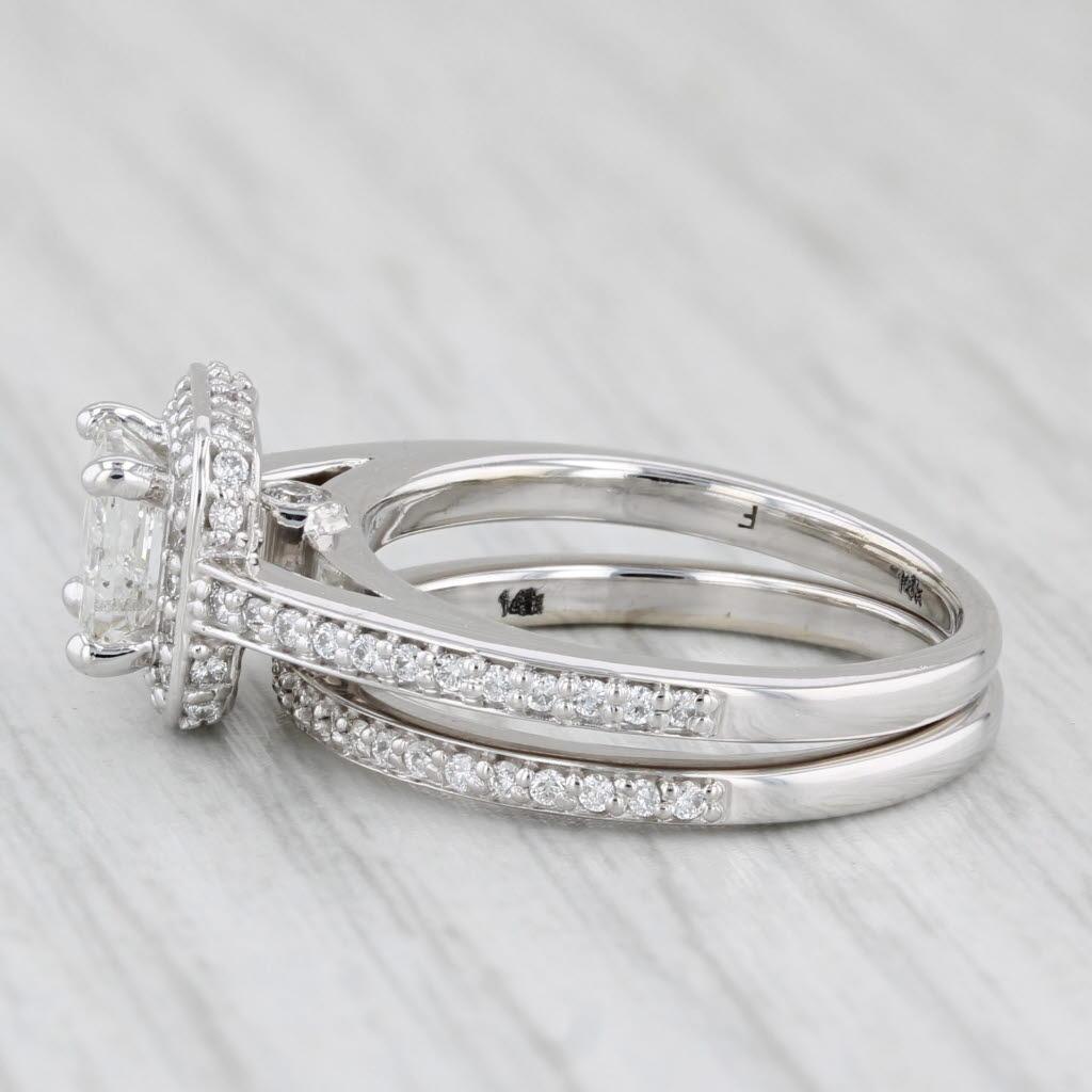 Women's 1.45ctw Princess Diamond Halo Engagement Ring Wedding Band Bridal Set 14k Gold For Sale