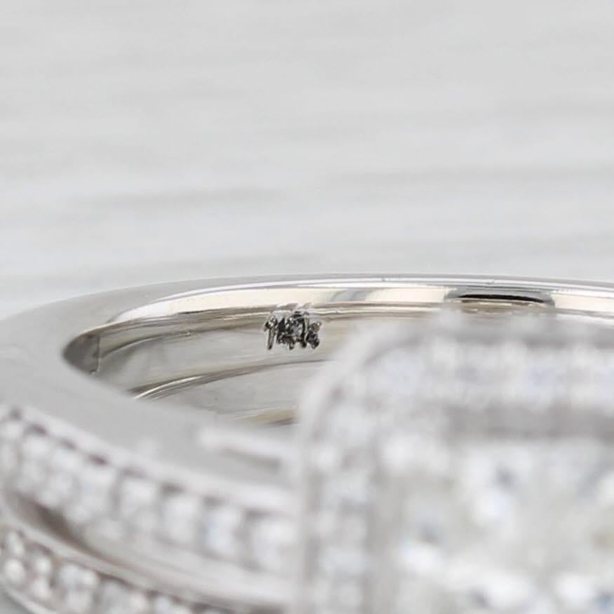 1.45ctw Princess Diamond Halo Engagement Ring Wedding Band Bridal Set 14k Gold For Sale 1