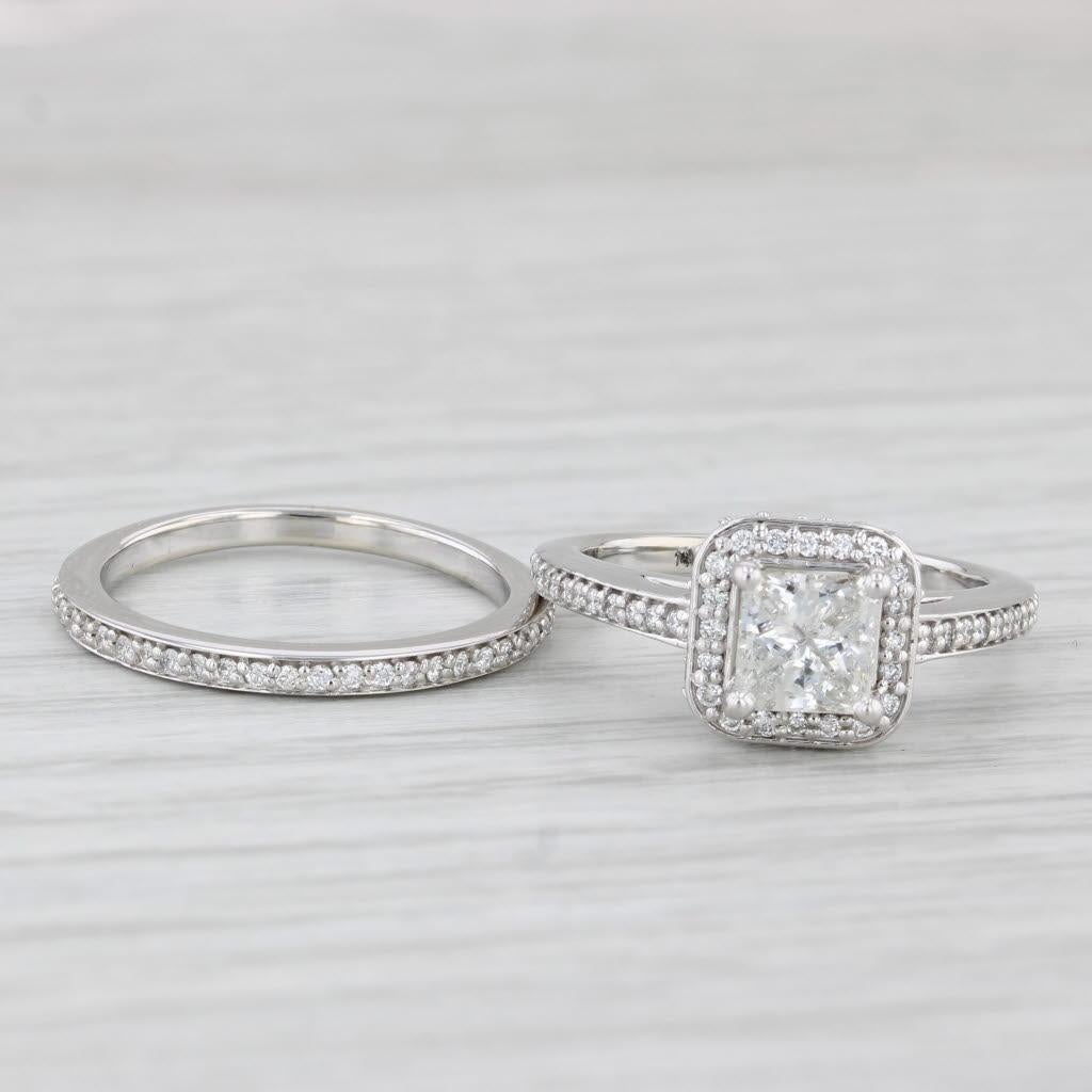 1.45ctw Princess Diamond Halo Engagement Ring Wedding Band Bridal Set 14k Gold For Sale 2