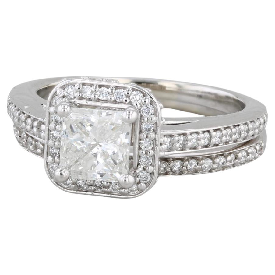 1,45ctw Prinzessin Diamant Halo Verlobungsring Hochzeit Band Braut Set 14k Gold