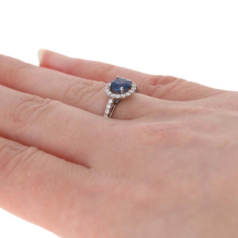 1.45 Carat Round Cut Sapphire and Diamond Engagement Ring, 14 Karat Gold Halo 1
