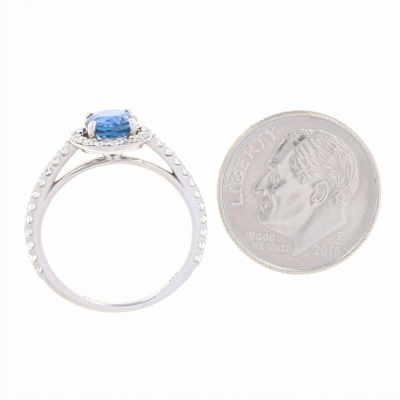 1.45 Carat Round Cut Sapphire and Diamond Engagement Ring, 14 Karat Gold Halo 2