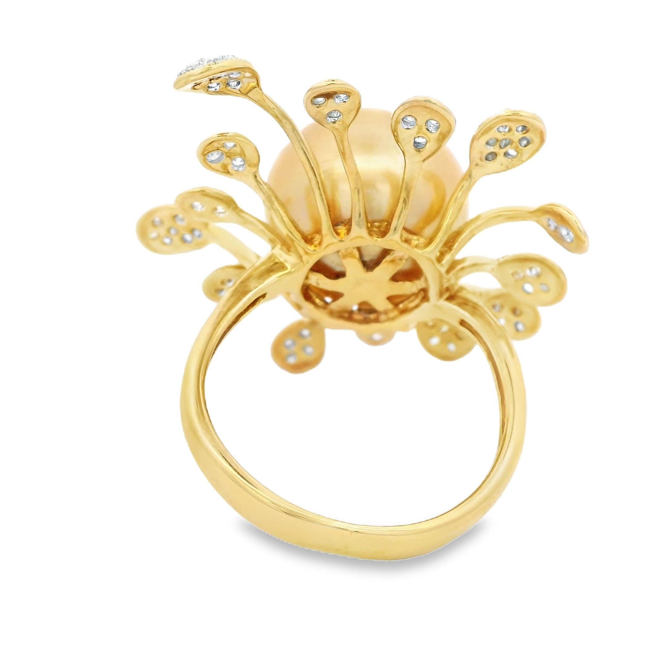 Round Cut 14.5MM South Sea Pearl Diamond Ring in 18 Karat Yellow Gold