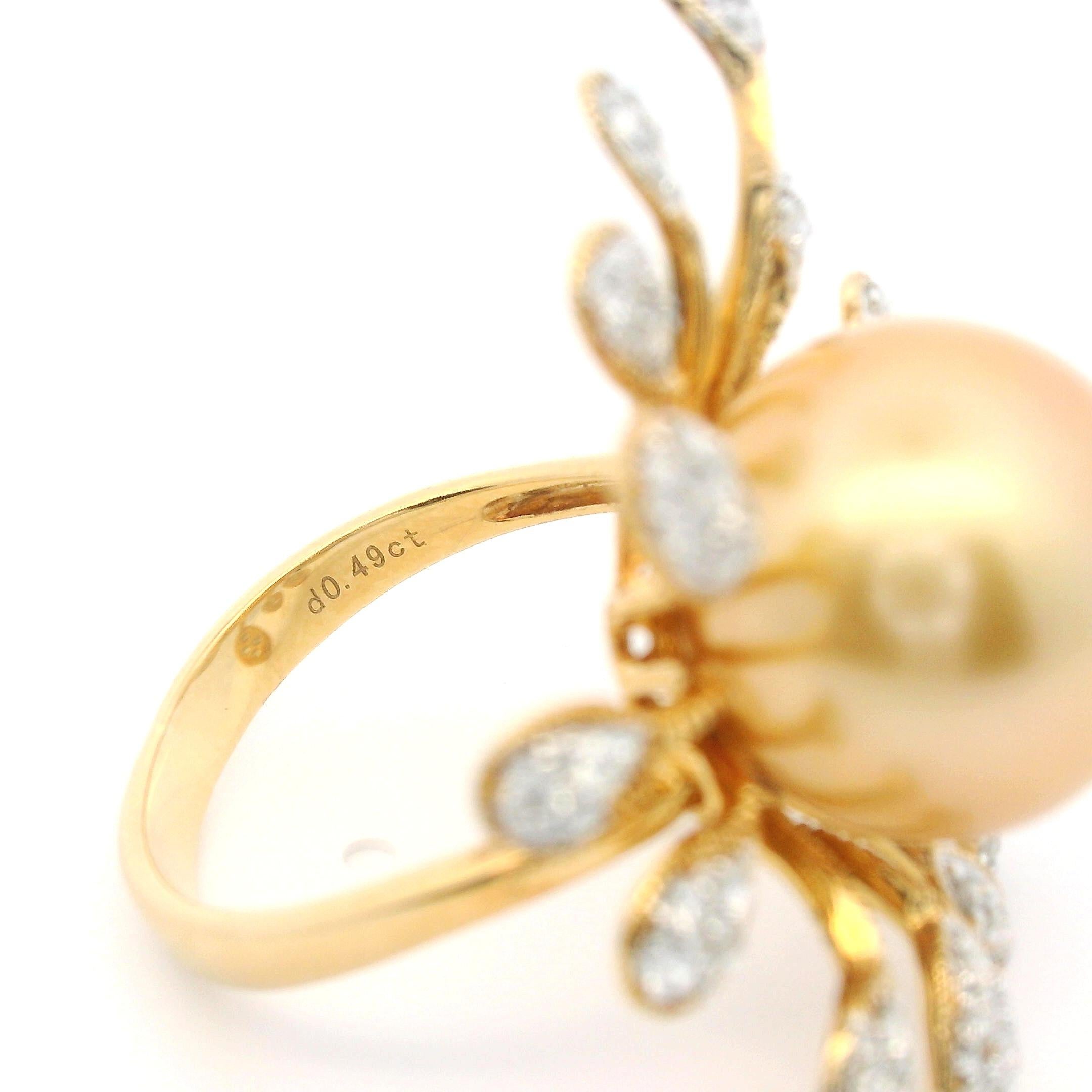 Women's 14.5MM South Sea Pearl Diamond Ring in 18 Karat Yellow Gold