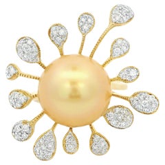 14.5MM South Sea Pearl Diamond Ring in 18 Karat Yellow Gold