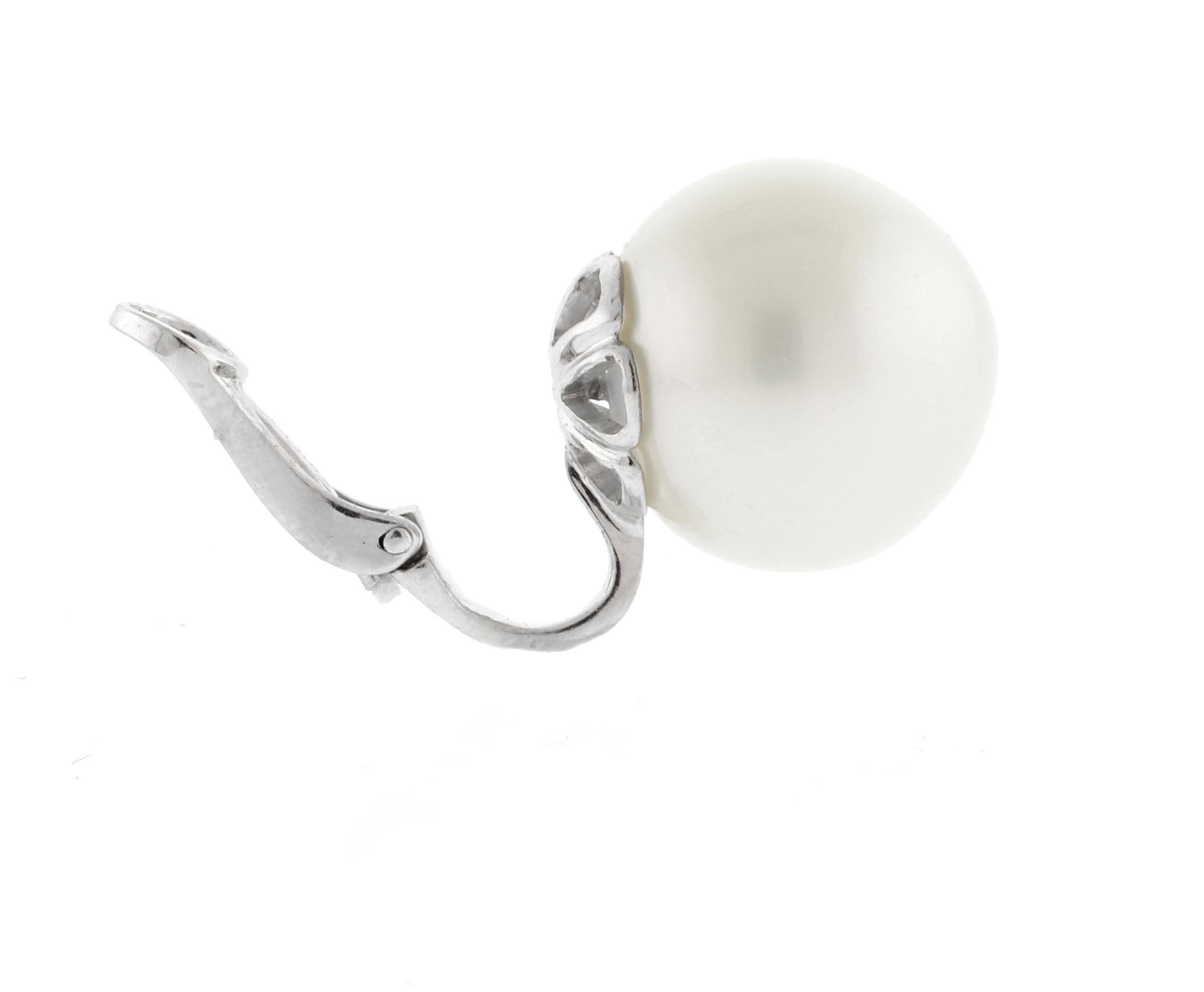Round Cut 14.5mm to 15 mm South Sea Pearl Earrings For Sale