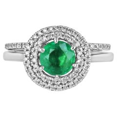 1.45tcw 14K Emerald & Diamond Ring, Vivid Green Emerald, Double Halo