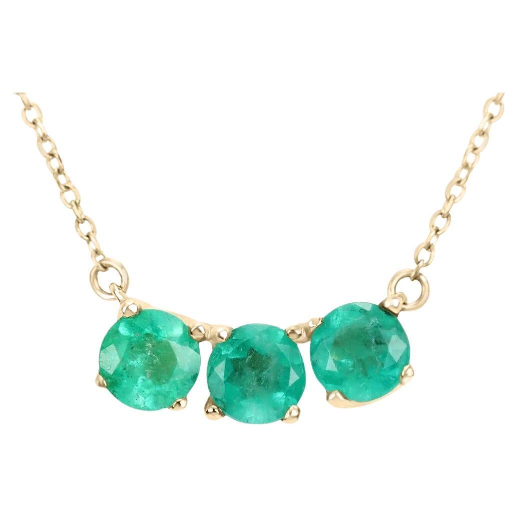 1.45tcw 14K Three Stone Emerald Necklace May Birthstone Natural Emerald Trilogy