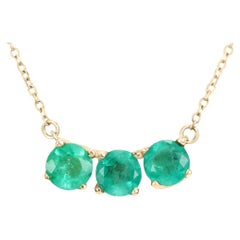 1.45tcw 14K Three Stone Emerald Necklace May Birthstone Natural Emerald Trilogy