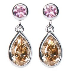 1.46 Carat Argyle Champagne Pear Diamond Tourmaline Drop Earrings Natalie Barney