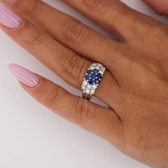 1.46 Carat Blue Sapphire & Diamond Platinum 3 Row Floral Cluster Band Ring