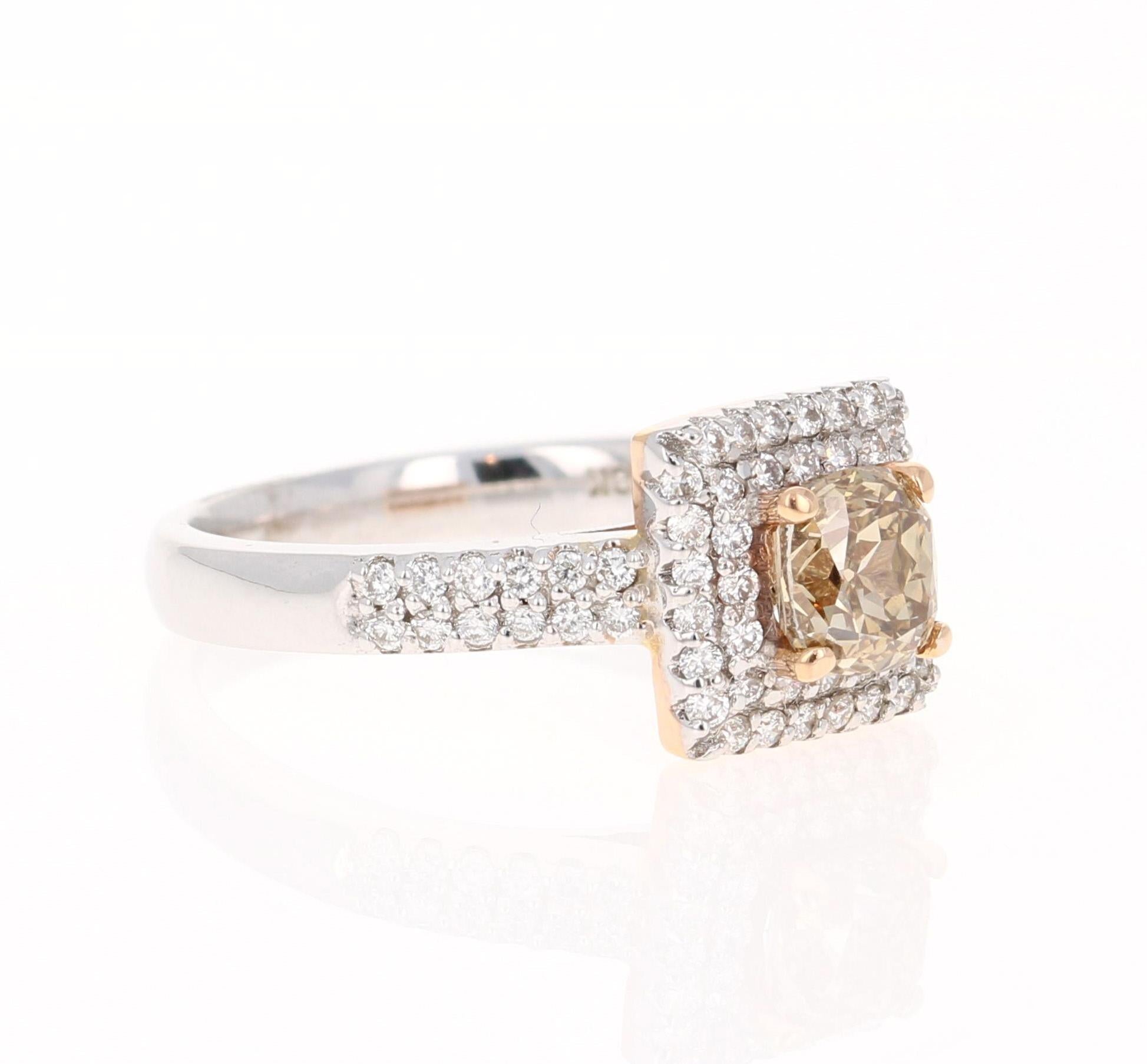 1,46 Karat Champagner-Diamant-Verlobungsring aus 18 Karat Weißgold

Eine tolle Alternative zu einem typischen Diamant-Verlobungsring!

Dieser Ring hat einen 1,04 Karat schweren natürlichen Champagner-Diamanten (Reinheit SI1), der von 64 Diamanten im
