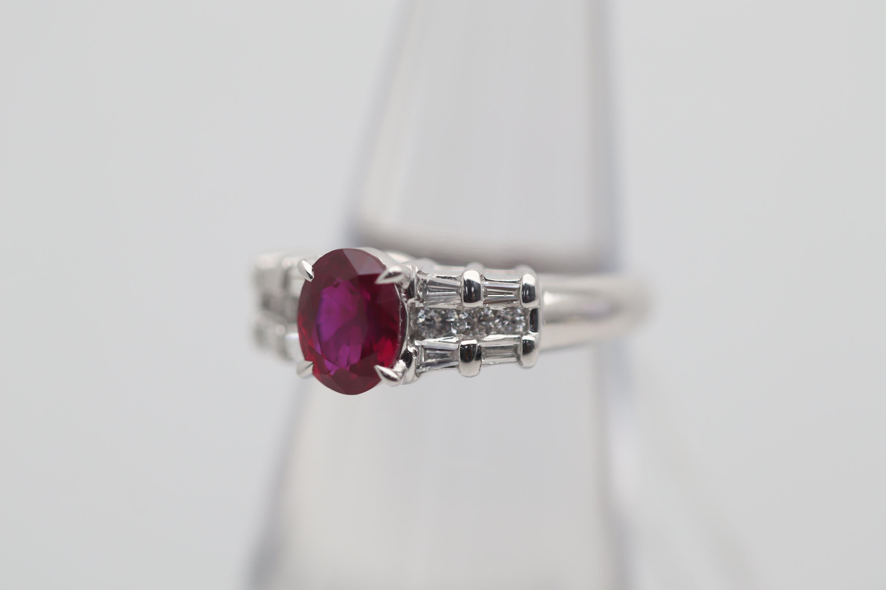 1.46 Carat Burmese Ruby Diamond Platinum Ring, GIA Certified In New Condition For Sale In Beverly Hills, CA