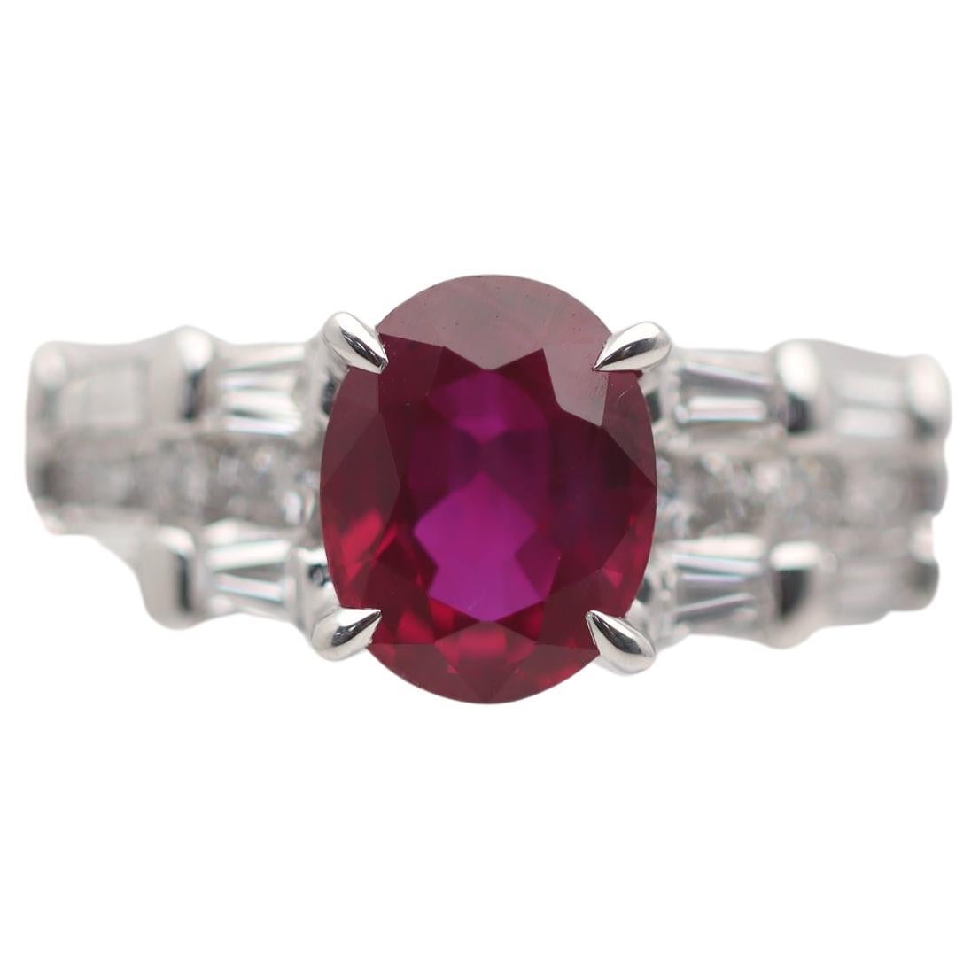 1.46 Carat Burmese Ruby Diamond Platinum Ring, GIA Certified For Sale