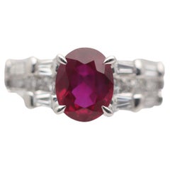 Bague en platine avec rubis de Birmanie de 1,46 carat et diamants, certifiée GIA