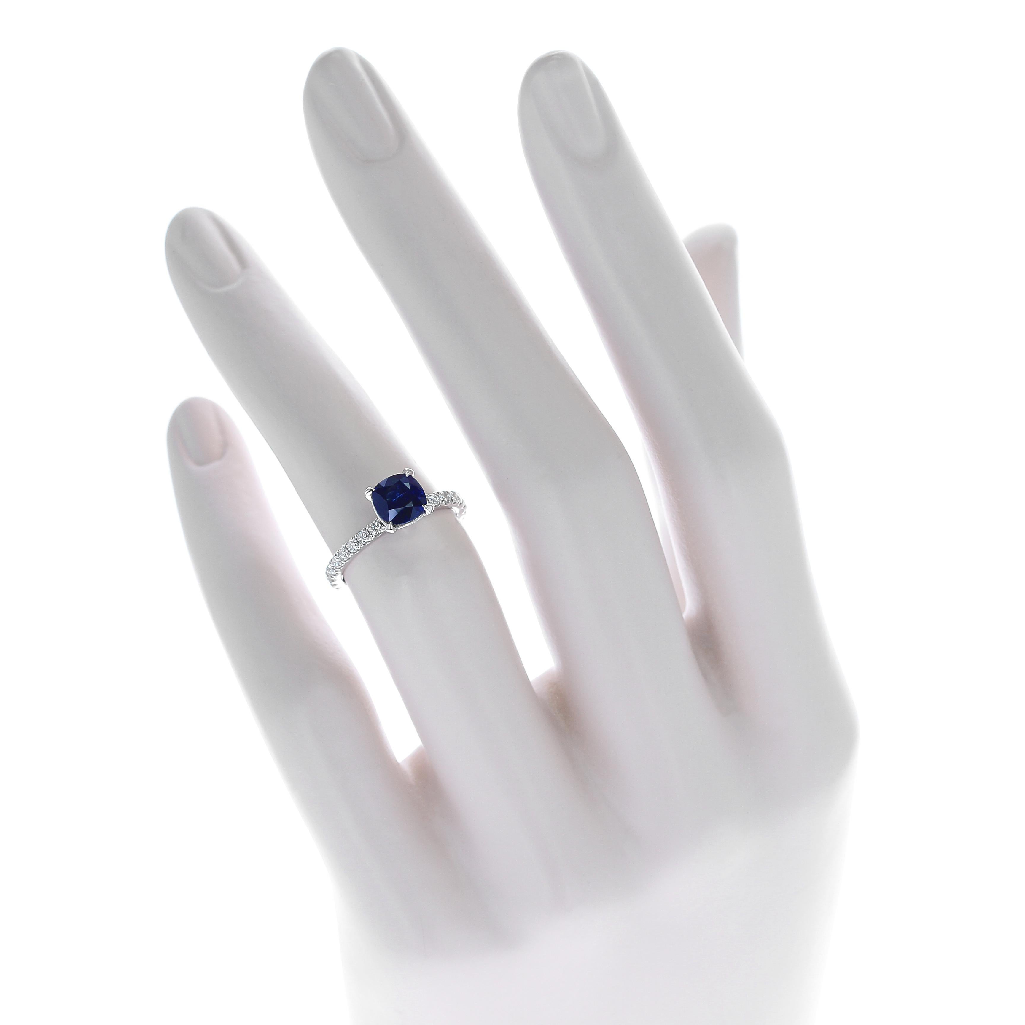 1.46 Carat Certified No-Heat Cushion Shaped Burma Sapphire Engagement Ring In New Condition In New York, NY