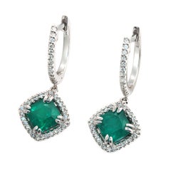 1.46 Carat Colombian Emerald and 0.25 Carat Diamonds 18 Karat Gold Drop Earrings