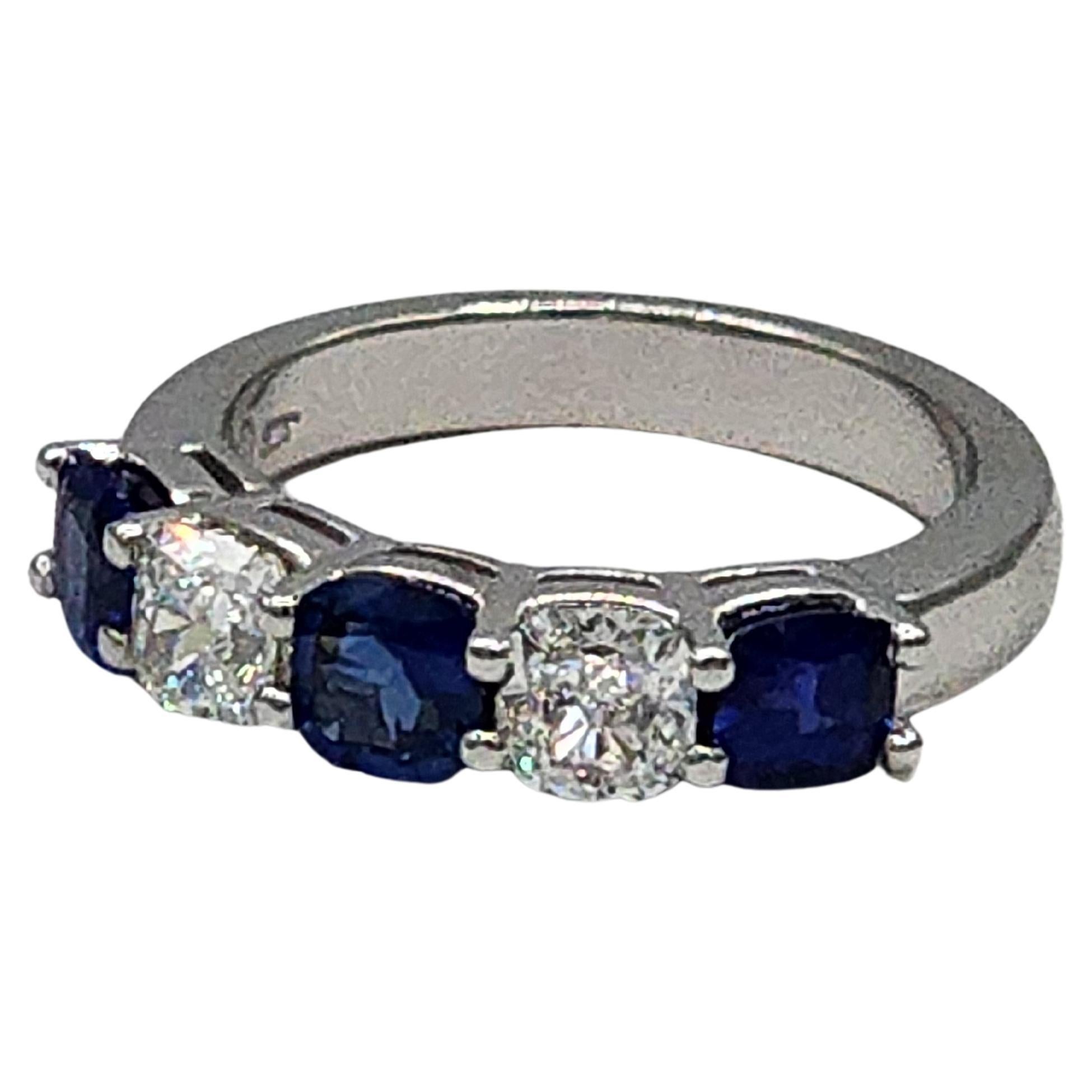 1.46 Carat Cushion Cut Sapphire and 1.04 Carat Cushion Cut Diamond Platinum Band