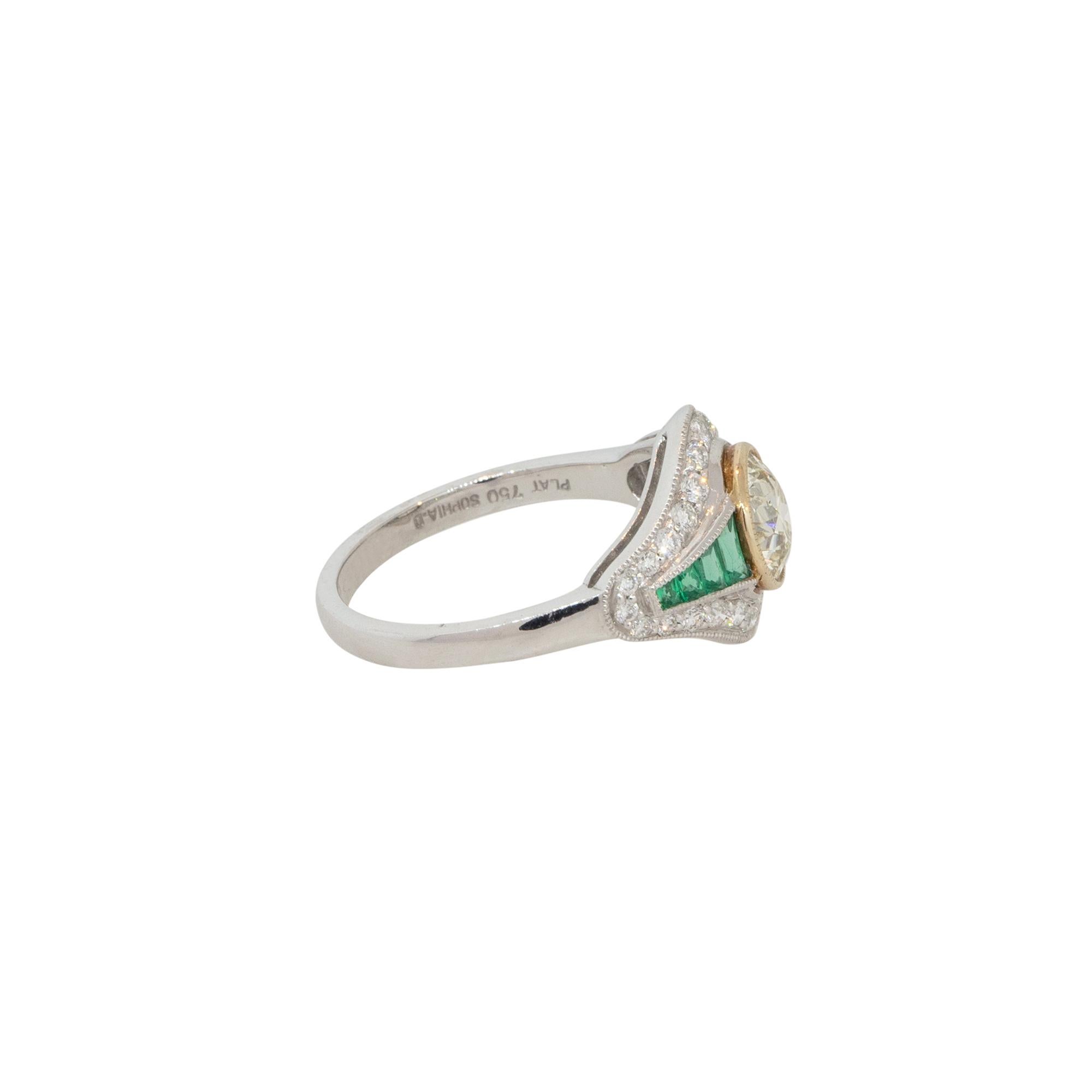 1,46 Karat Diamant und Smaragd Platin Ring im Art-déco-Stil auf Lager (Rundschliff)