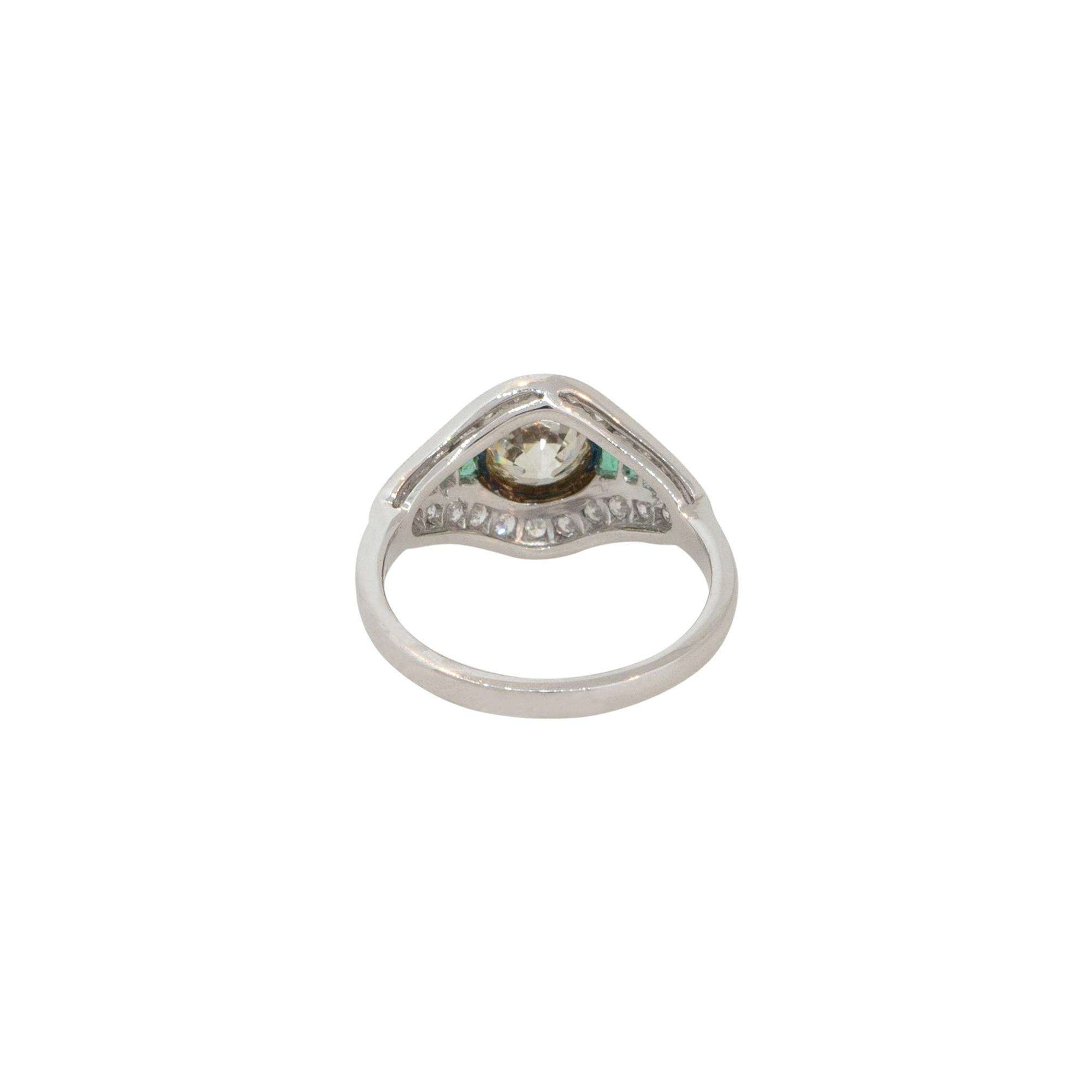 Women's 1.46 Carat Diamond and Emerald Art Deco Ring Platinum in Stock For Sale
