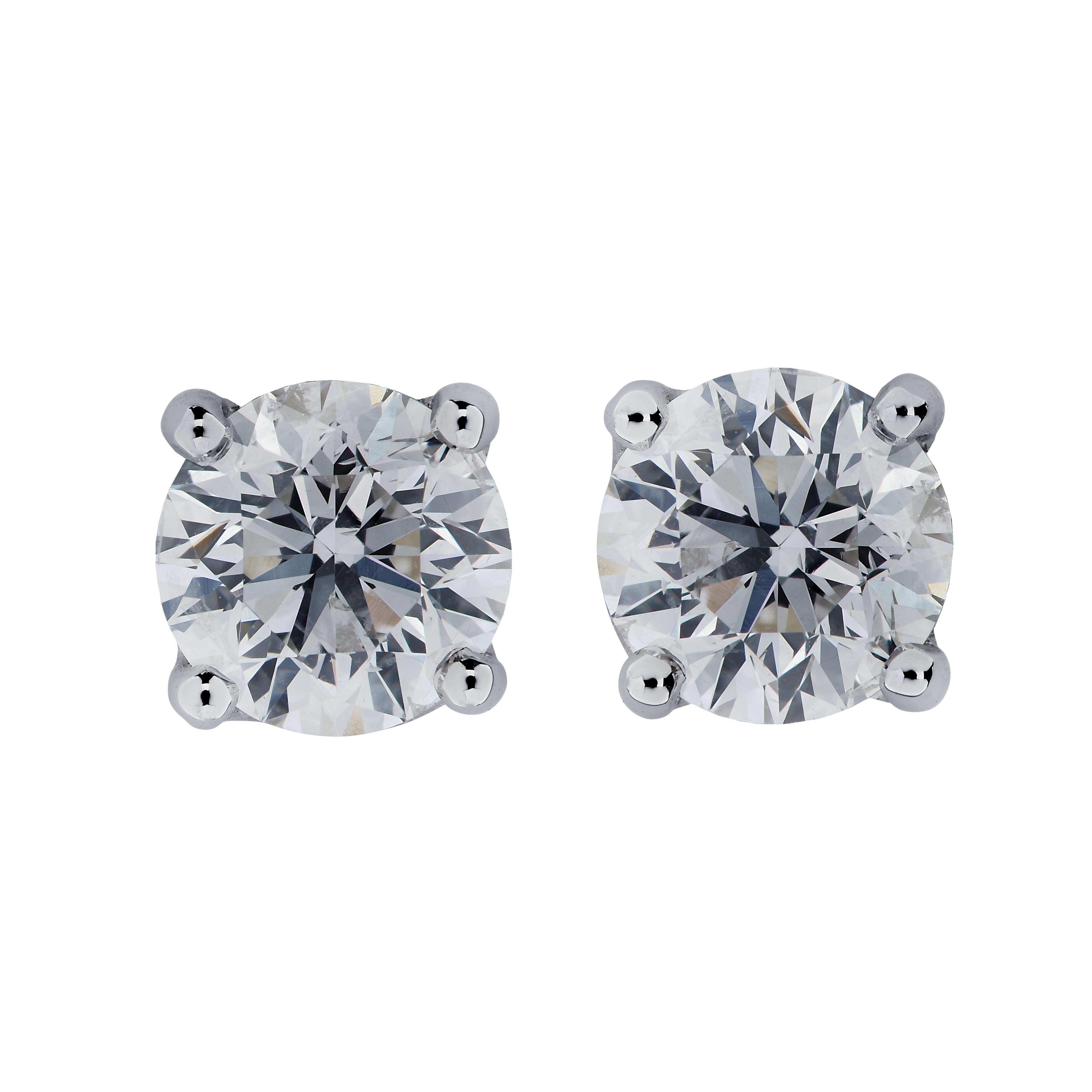 Round Cut Vivid Diamonds 1.46 Carat Diamond Stud Earrings
