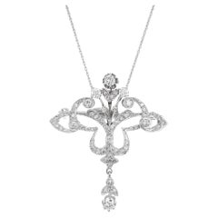 1.46 Carat Diamond White Gold Brooch Pendant Necklace