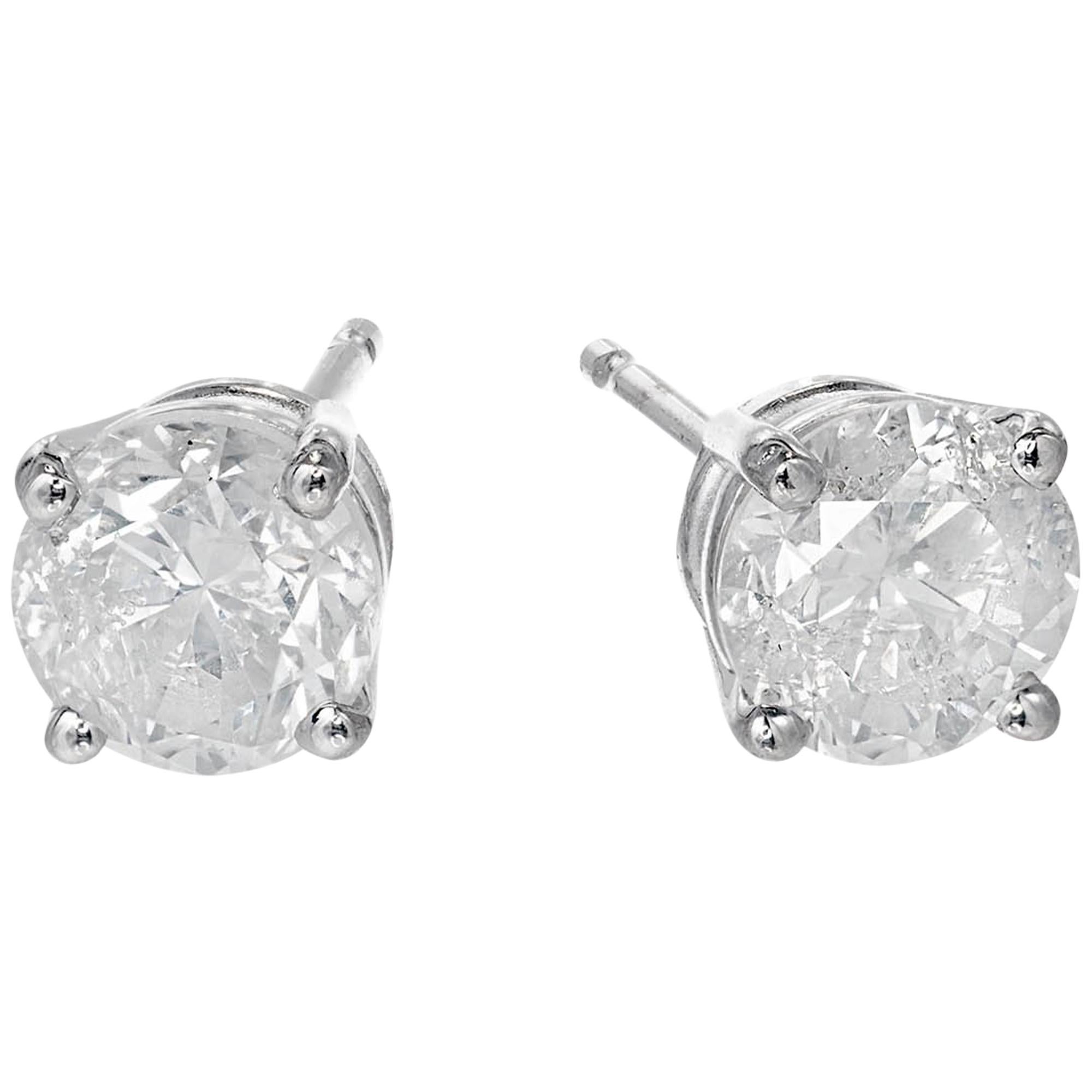 1.46 Carat Diamond White Gold Stud Earrings