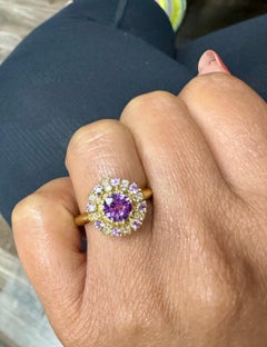 1.46 Carat GIA Certified Pink Sapphire Diamond Yellow Gold Ring