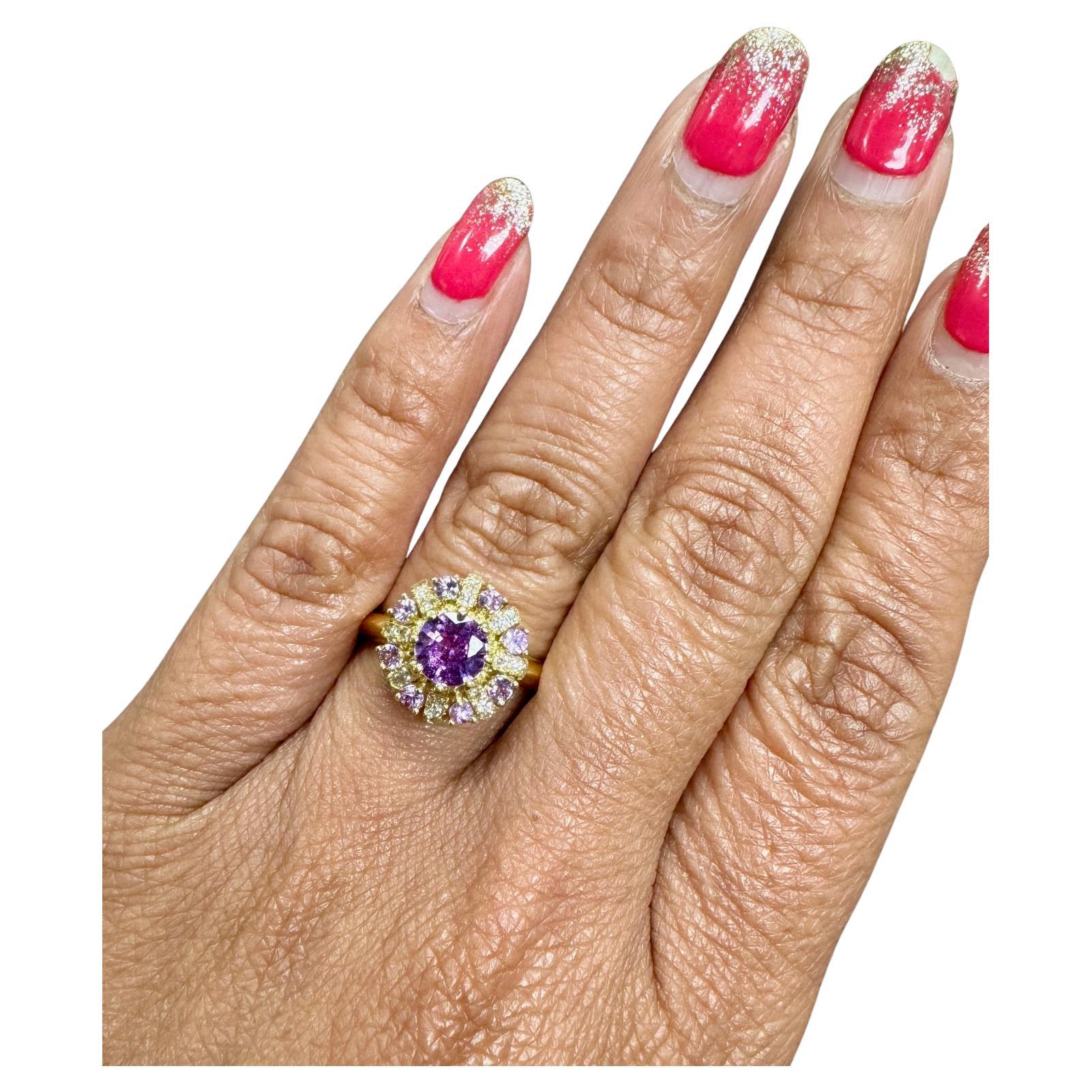 1.46 Carat GIA Certified Pink Sapphire Diamond Yellow Gold Ring In New Condition For Sale In Los Angeles, CA