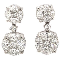 1.46 Carat Illusion Set Diamond Dangle Earrings 18k White Gold