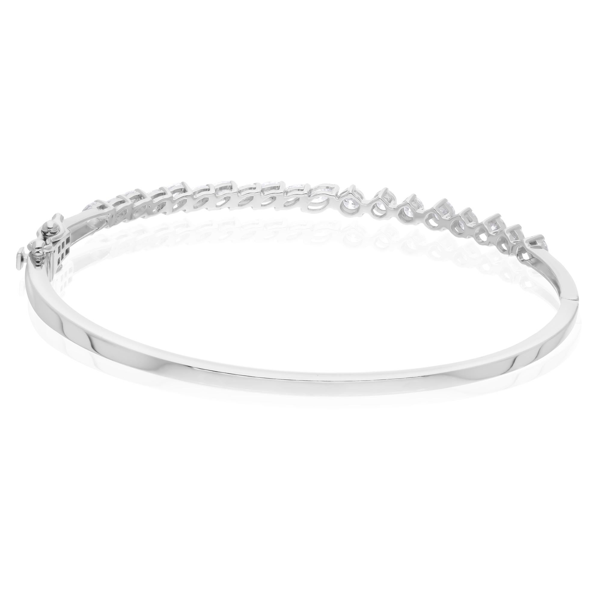 Marquise Cut 1.46 Carat Marquise & Round Diamond Bangle Bracelet 18 Karat White Gold Jewelry For Sale