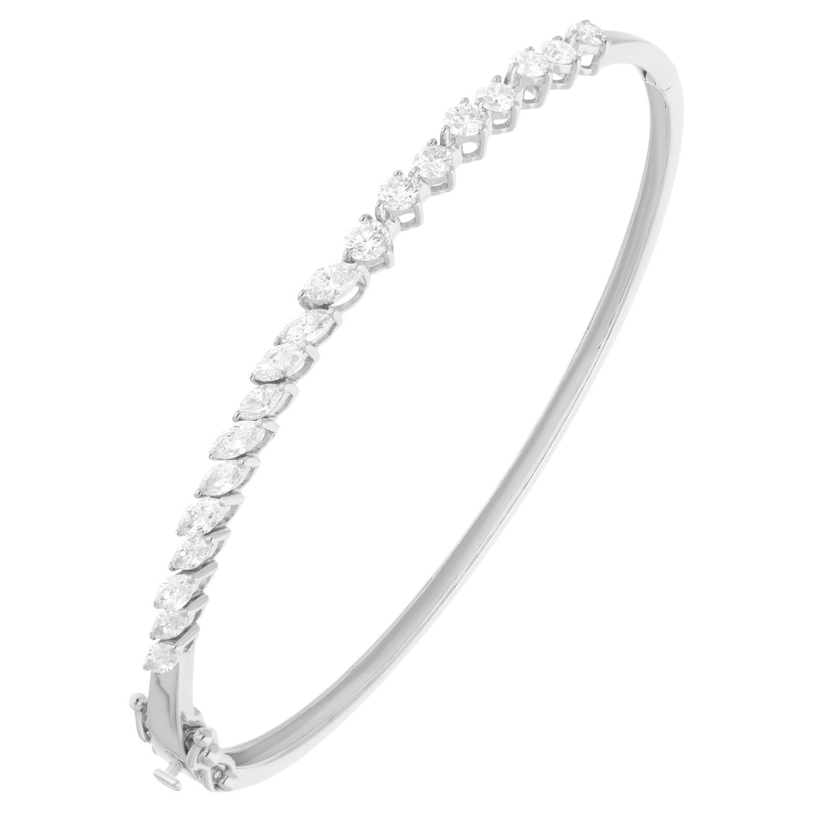 1.46 Carat Marquise 
Round Diamond Bangle Bracelet 18 Karat White Gold Jewelry