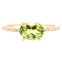 1,46 Karat natürlicher Peridot und Diamant-Ring aus 18 Karat Gold