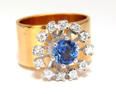 1.46 Carat Natural Round Tanzanite Diamonds Ring 14 Karat Cluster Halo*