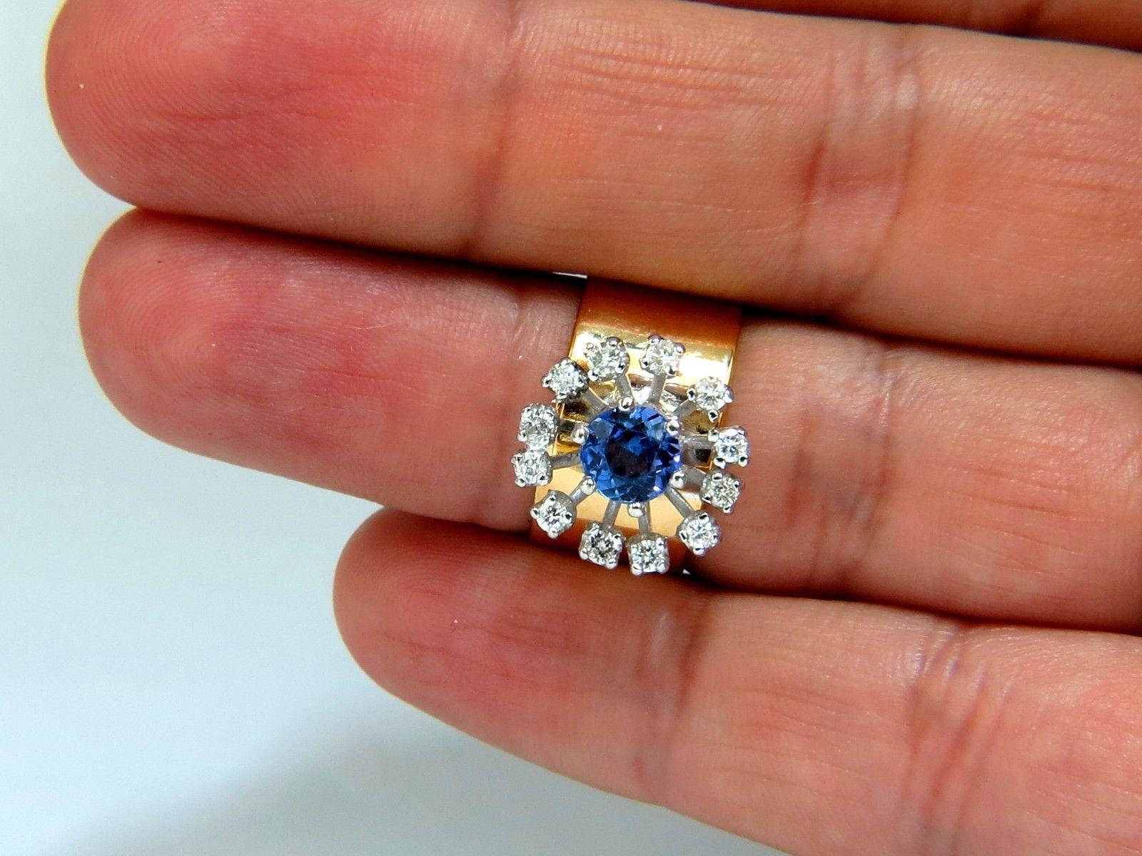 1,46 Karat natürlicher runder Tansanit Diamanten Ring 14 Karat Cluster Halo (Rundschliff) im Angebot