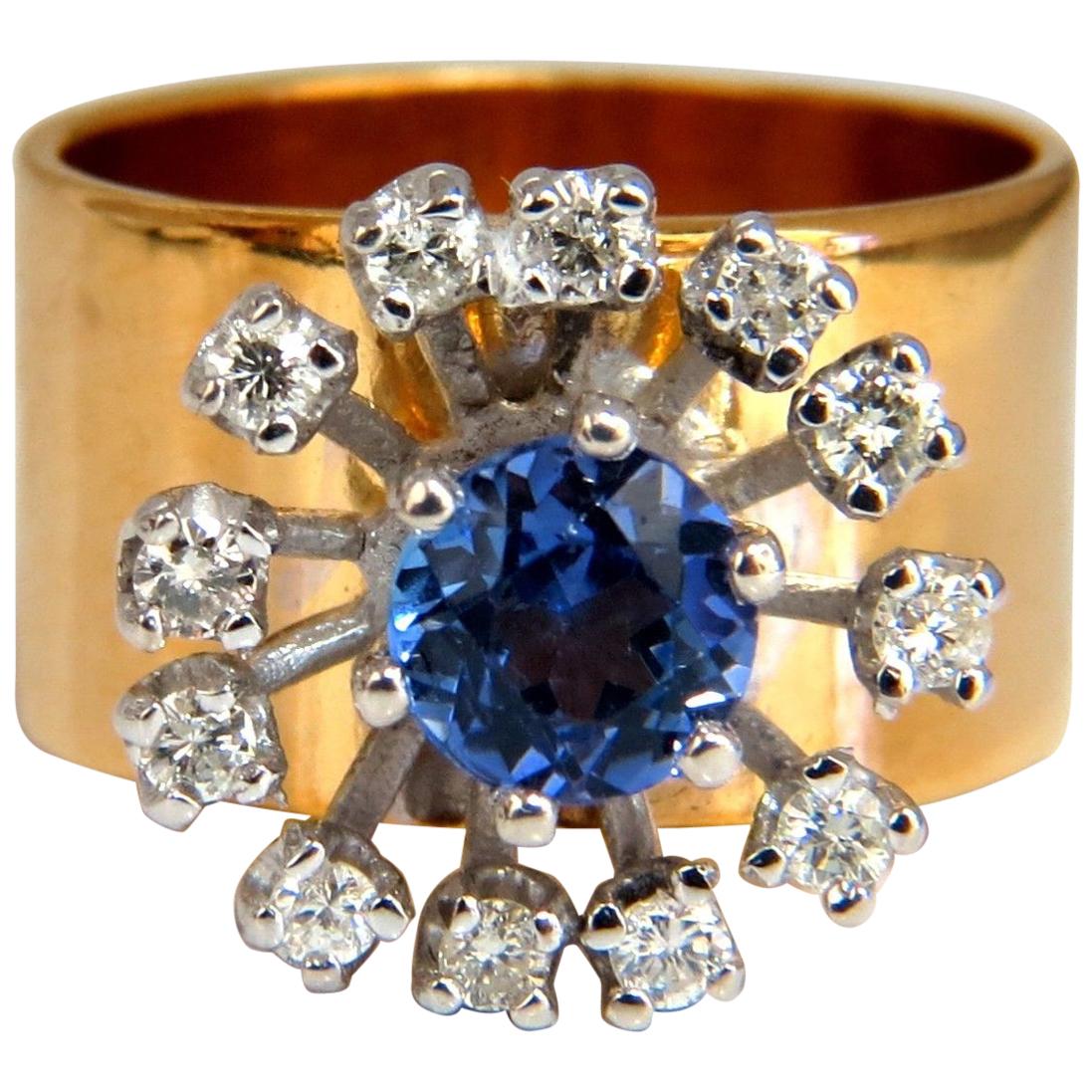 Bague en tanzanite ronde naturelle de 1,46 carat sertie d'un halo de diamants en or 14 carats