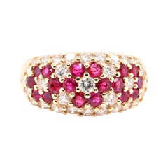 1.46 Carat, Natural, Ruby and Diamond Cluster Ring Set in 18k Gold