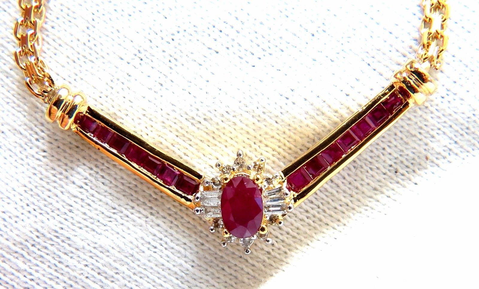 Oval Cut 1.46 Carat Natural Ruby Diamonds Heart Necklace 14 Karat