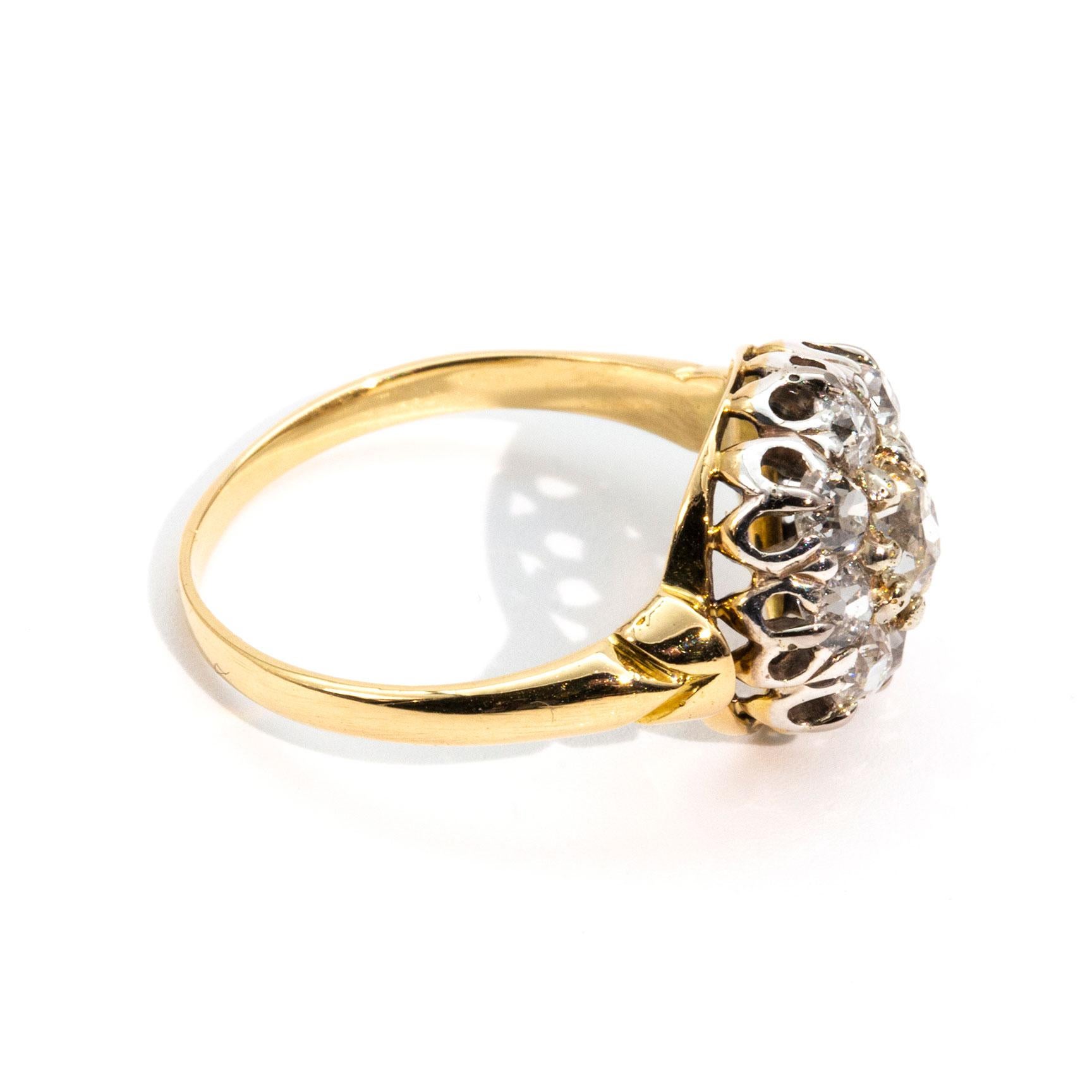 1.46 Carat Old Cut Diamond 18 Carat Gold Cluster Ring, Circa 1890s In Good Condition In Hamilton, AU