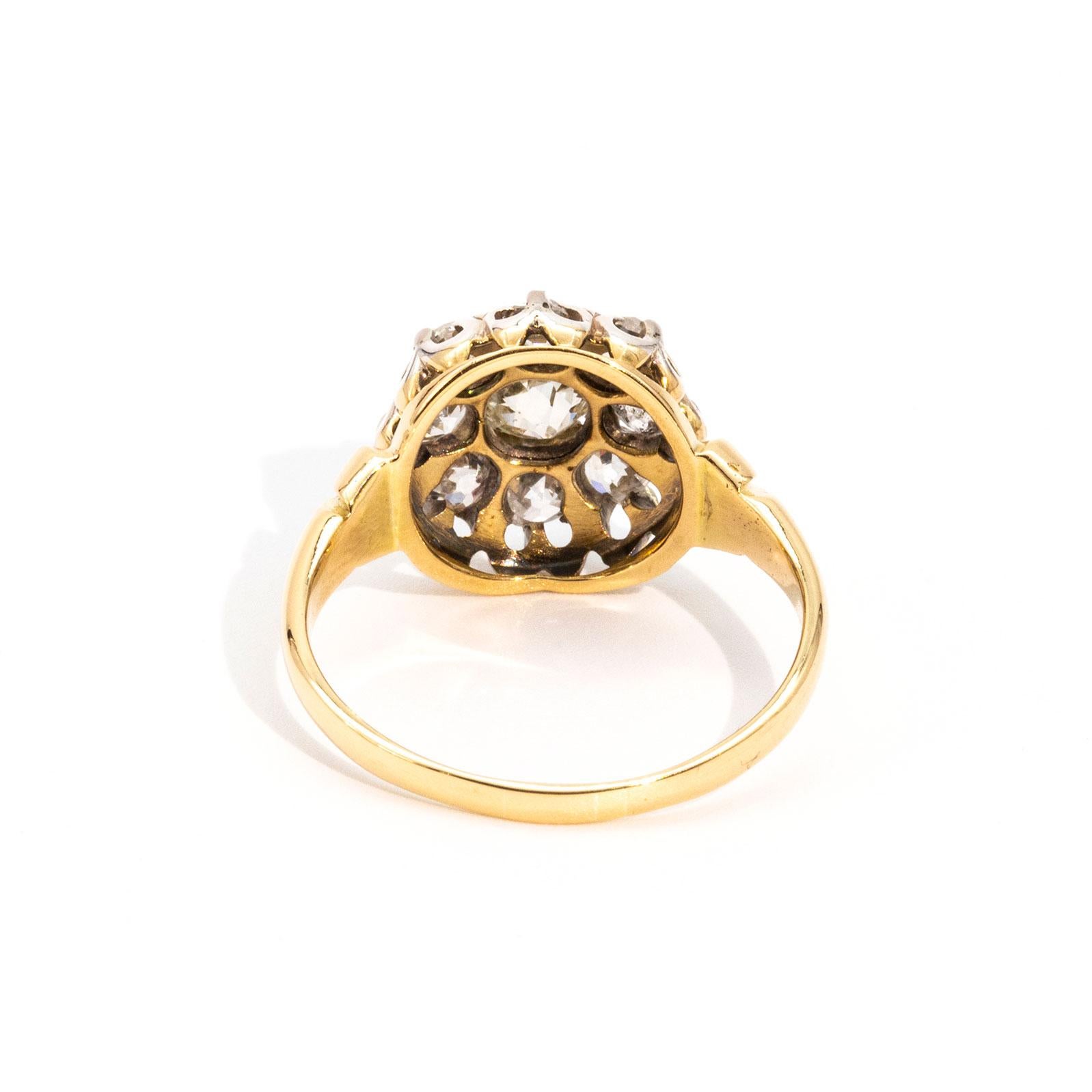 Women's 1.46 Carat Old Cut Diamond 18 Carat Gold Cluster Ring, Circa 1890s