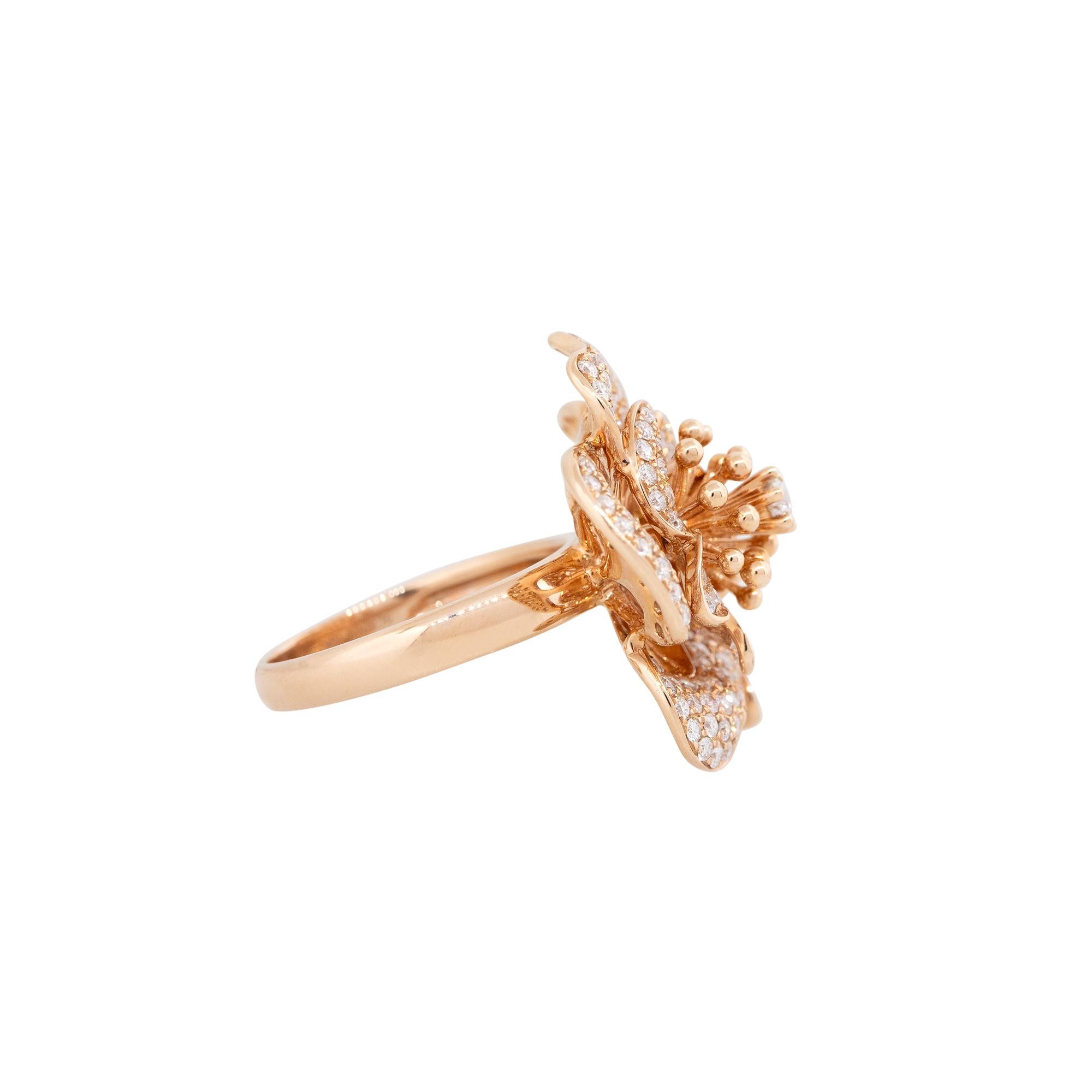 Round Cut 1.46 Carat Pave Diamond Rose Shape Ring 18 Karat In Stock