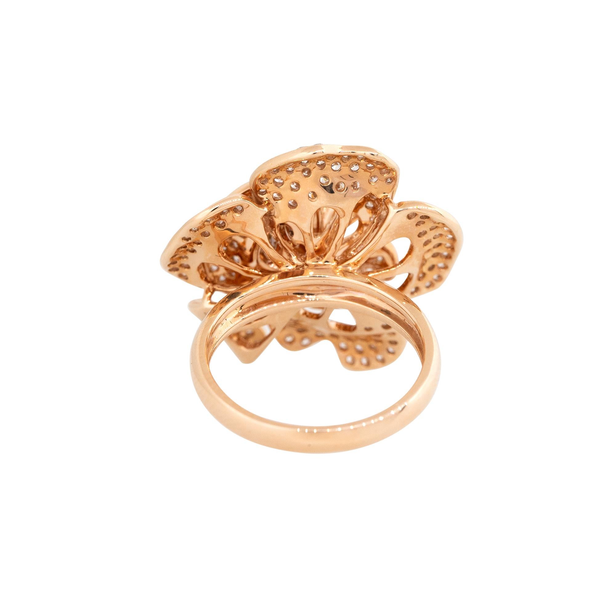 1.46 Carat Pave Diamond Rose Shape Ring 18 Karat In Stock In Excellent Condition In Boca Raton, FL