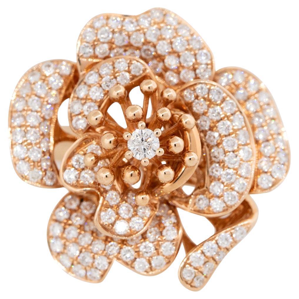 1.46 Carat Pave Diamond Rose Shape Ring 18 Karat In Stock For Sale