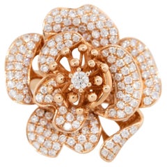 1.46 Carat Pave Diamond Rose Shape Ring 18 Karat In Stock