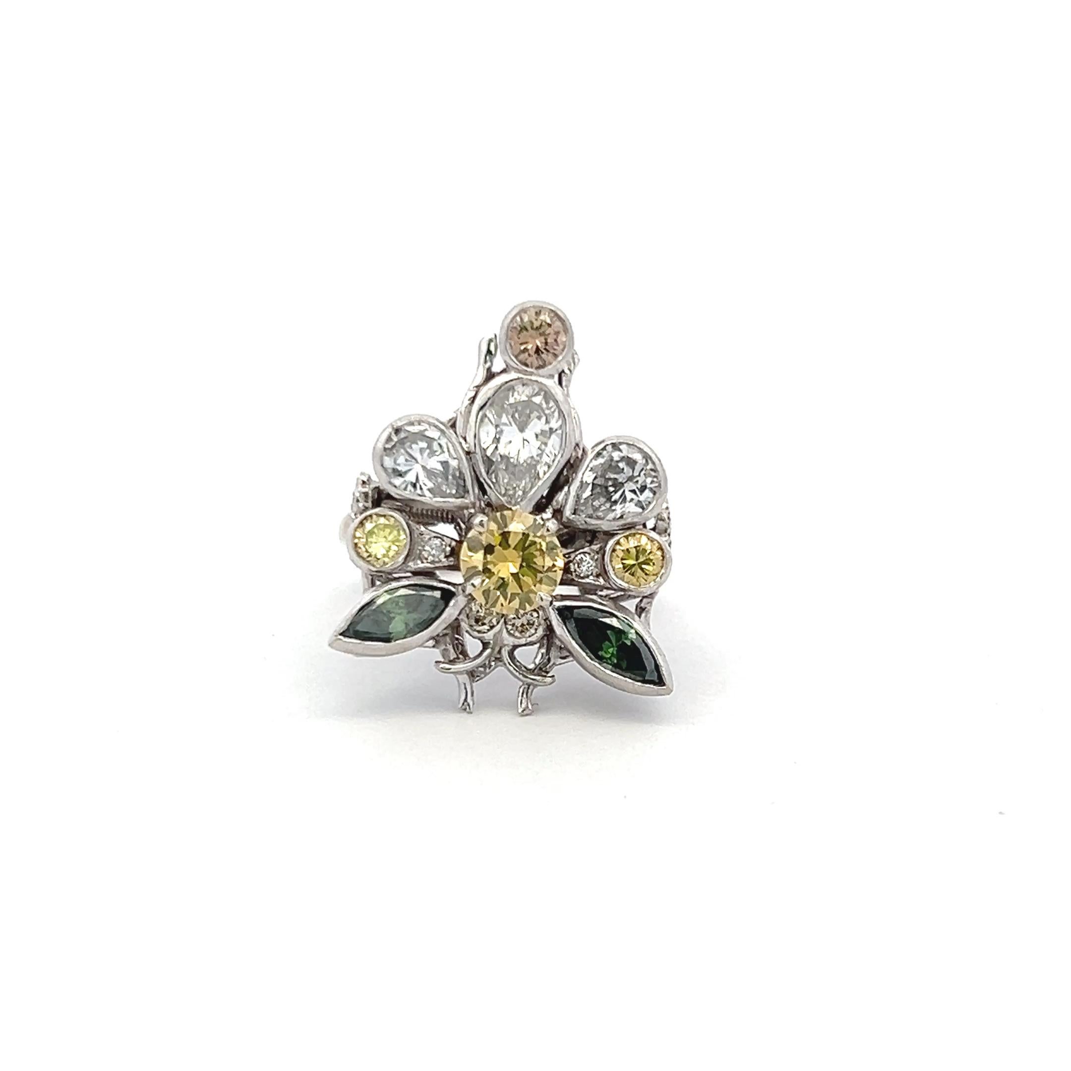 Women's 1.46 Carat Pear and Round Diamond 1.55 Carat Gemstone 18K WG Cocktail Ring For Sale
