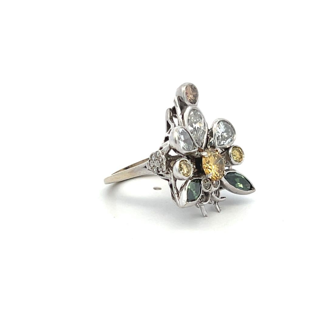1.46 Carat Pear and Round Diamond 1.55 Carat Gemstone 18K WG Cocktail Ring For Sale 2