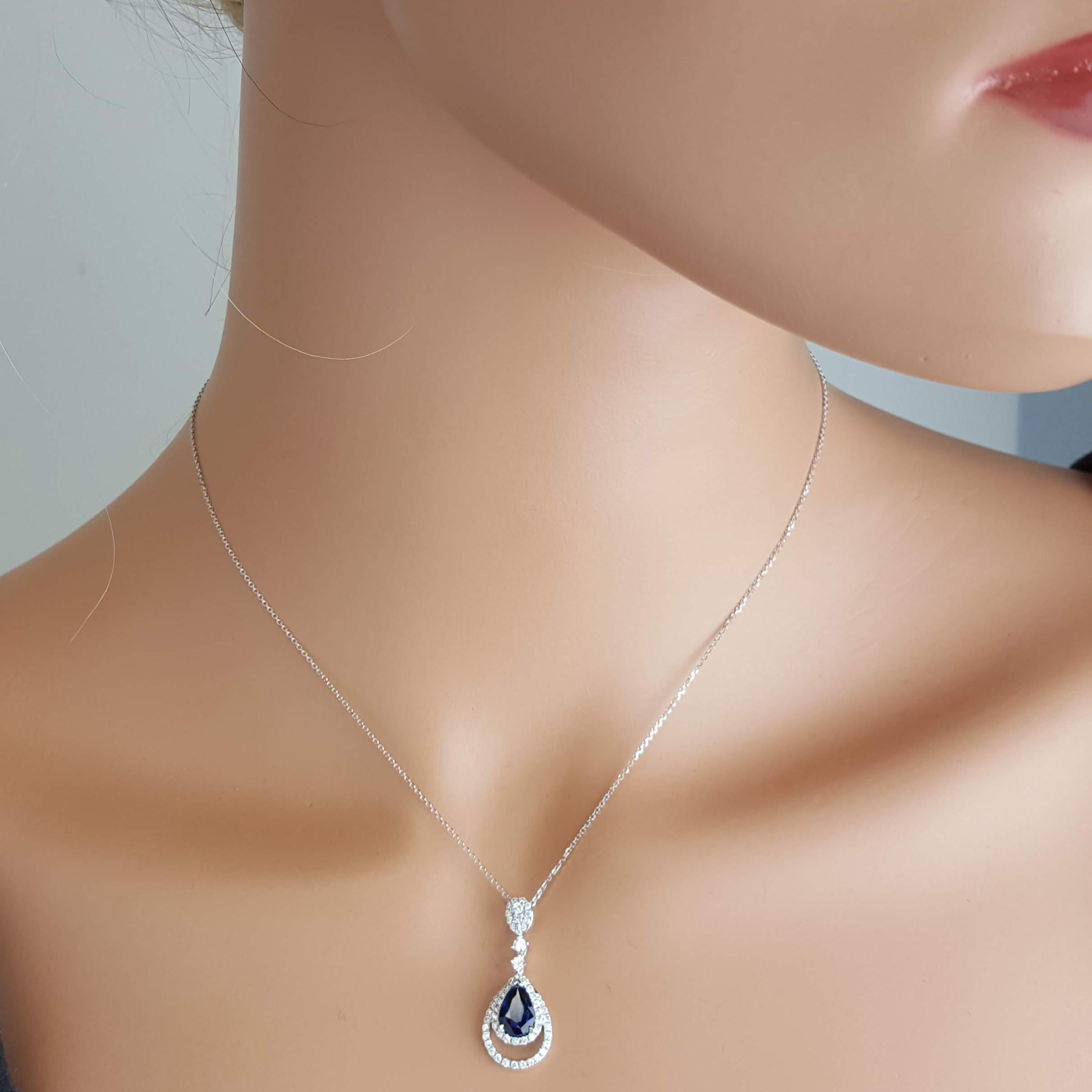 Women's 1.46 Carat Pear Shape Vivid Blue Sapphire and Diamond Pendant